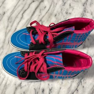 Vans Off The Wall Vintage Sk8 Hi Paint Drip Pink and Blue